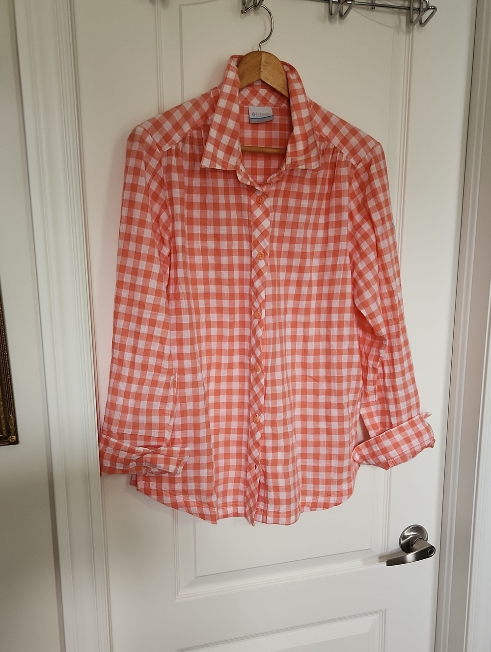 L 100% Cotton Columbia Gingham Button Up Shirt